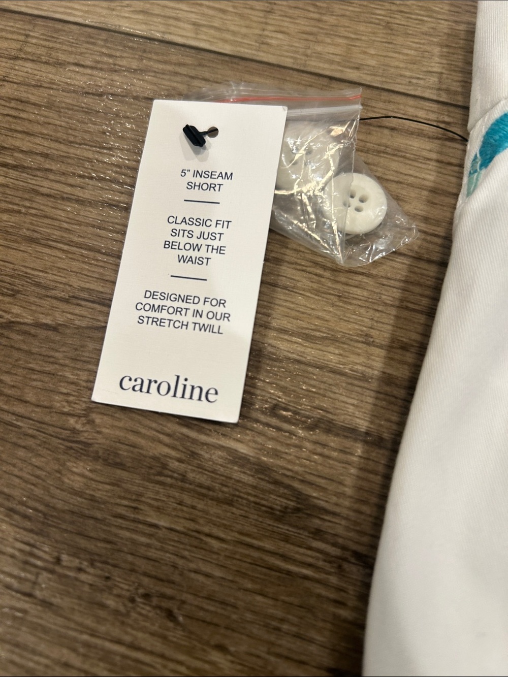 White Shorts with Teal Embroidered bird- Women's Casual Shorts - Picture 3 of 6